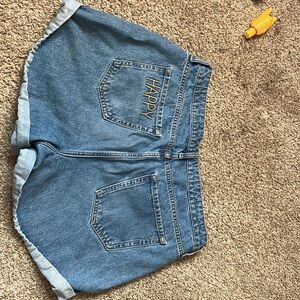 Denim Shorts with 'Happy' Embroidery